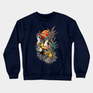 Polygonal Illustration of Amazon rain forest birds and plants Crewneck Sweatshirt